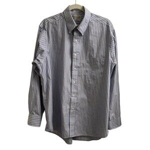 Eagle Shirtmakers White/Blue Striped Cotton Dress Shirt Size 17 34/35